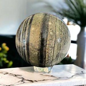 468g Natural Green Black Pyroxene Crystal Sphere